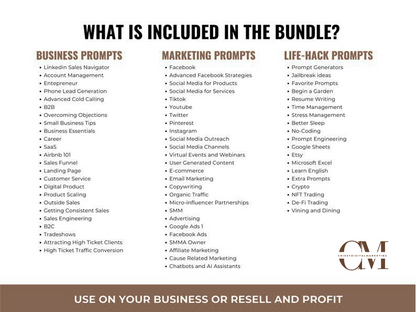 100,000+ ChatGPT Prompts Mega Bundle with PLR & MRR – Business, Marketing, Life Hacks & Productivity